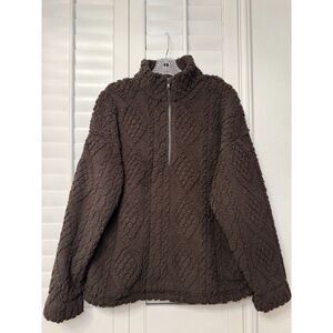 Gilly Hicks Chocolate Brown Geometric Textured Sherpa Fleece 1/4 Zip S